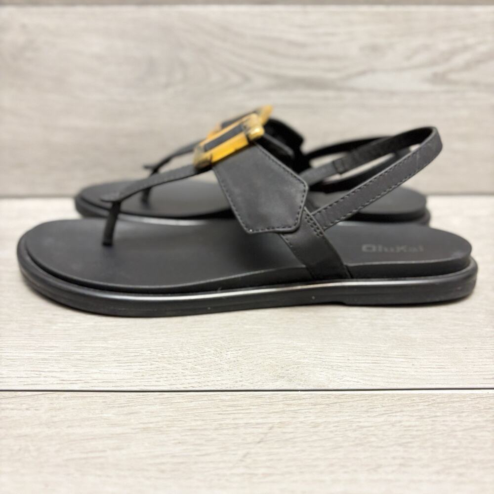 OluKai La'i T-Bar Sandals Black Slingback Tortoiseshell Buckle Sandal Size 8 - Picture 4 of 11